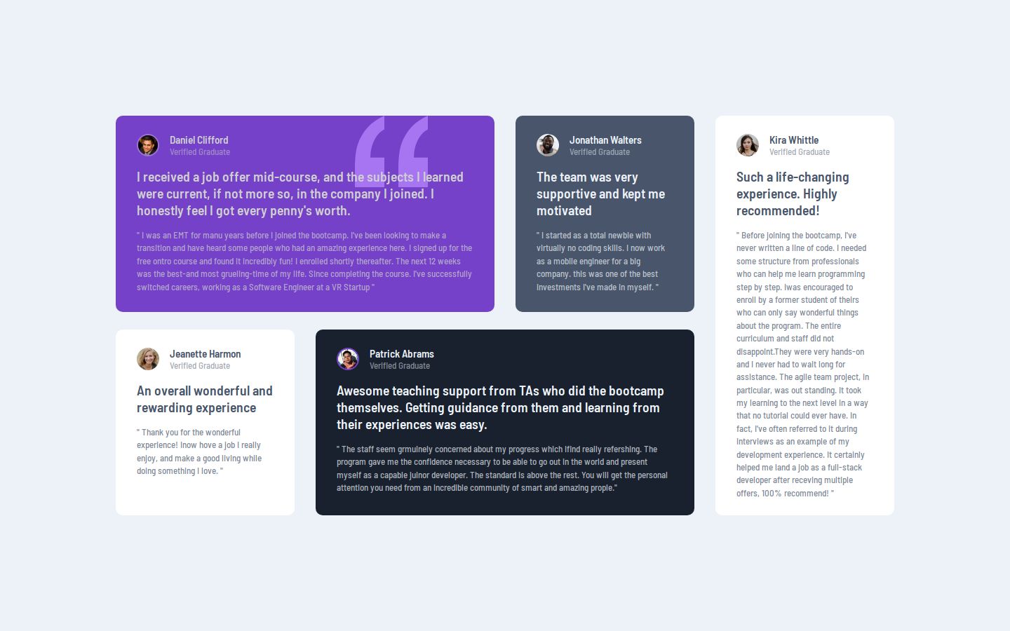 Frontend Mentor | Testimonials grid section coding challenge solution