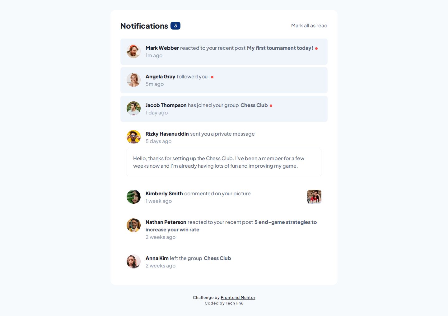 Frontend Mentor | Notifications Page (VueJS) coding challenge solution