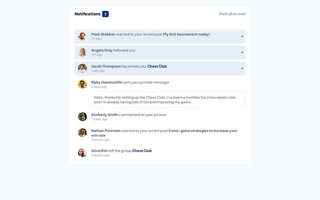 Frontend Mentor | Notification page with HTML CSS & JS coding challenge ...