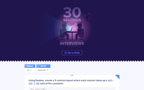 Screenshot for the 30 Seconds of Interviews website