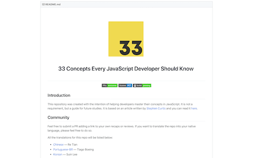 Screenshot for the 33 Concepts Every JavaScript Developer Should Know website