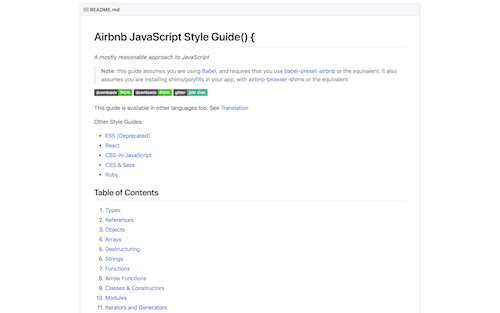 Screenshot for the Airbnb JavaScript Styleguide website