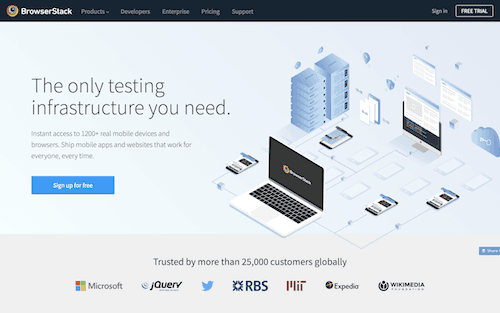 Screenshot for the BrowserStack website