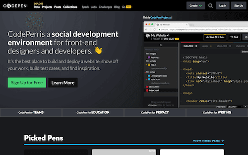 Screenshot for the CodePen website