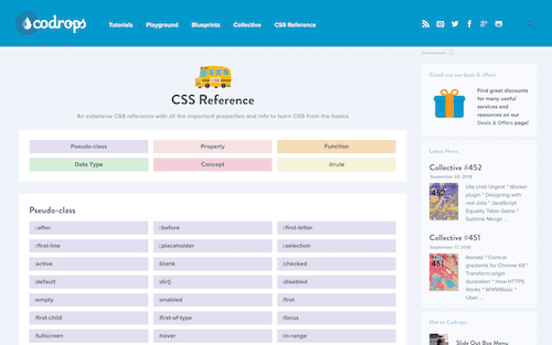 Screenshot for the Codrops CSS Reference website