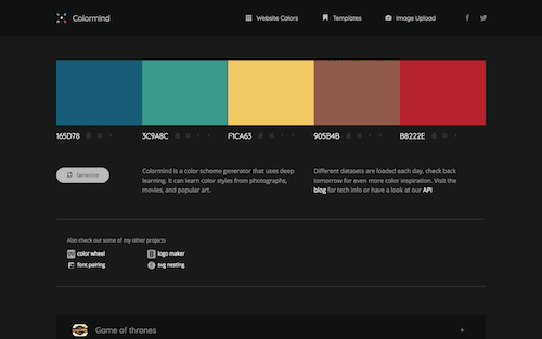 Screenshot for the Colormind website
