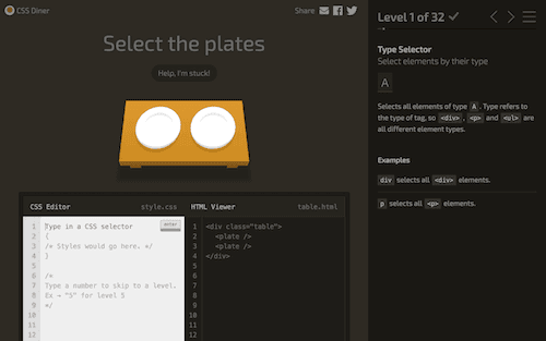 Screenshot for the CSS Diner website