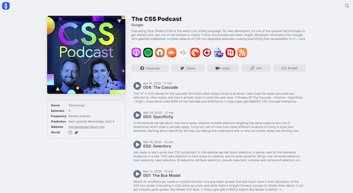 Screenshot for the The CSS Podcast website