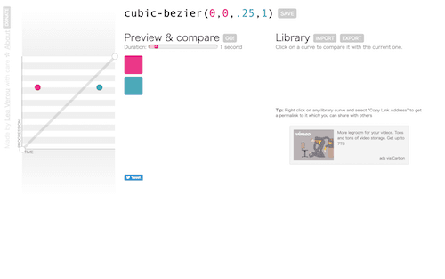 Screenshot for the Cubic Bezier website