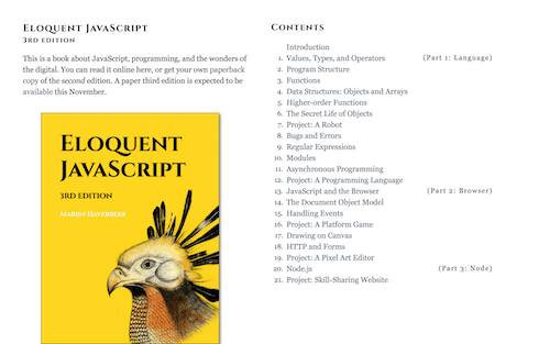 Screenshot for the Eloquent JavaScript website