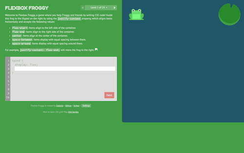 Screenshot for the Flexbox Froggy website