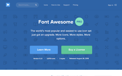 Screenshot for the Font Awesome website