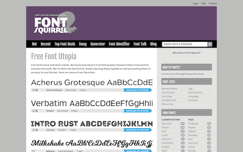 Screenshot for the Font Squirrel website