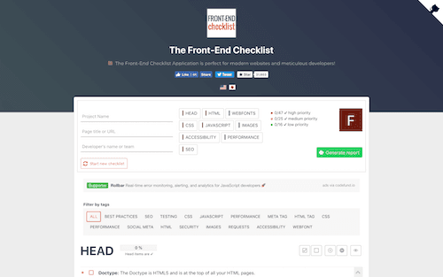 Screenshot for the Front-End Checklist website