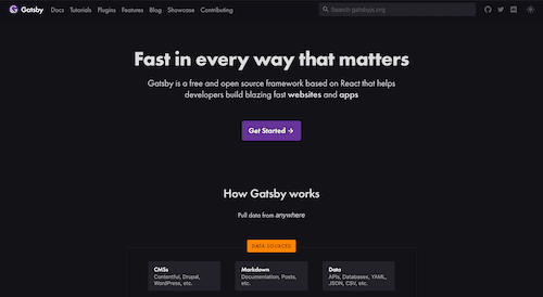 Screenshot for the GatsbyJS website