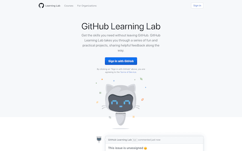 Screenshot for the GitHub Learning Lab website