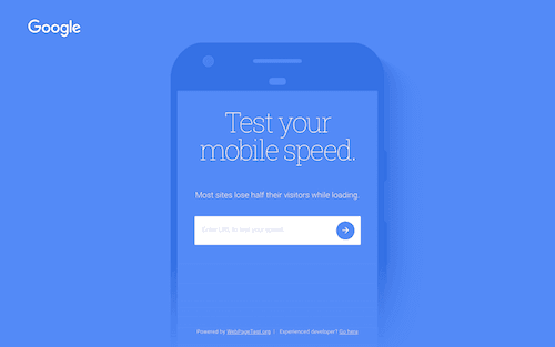 Screenshot for the Google Mobile Speed Test website