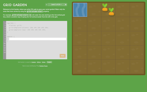 Screenshot for the Grid Garden website