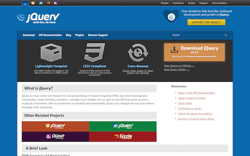 Screenshot for the jQuery website