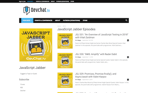 Screenshot for the JavaScript Jabber website
