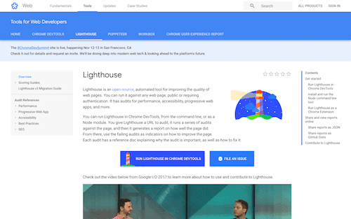 Screenshot for the Lighthouse website