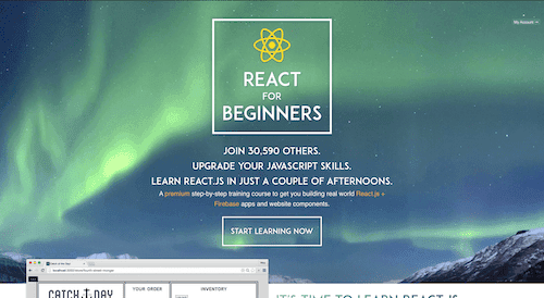 Screenshot for the React for Beginners website