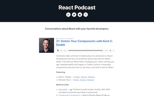Screenshot for the React Podcast website