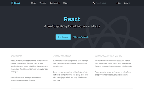 Screenshot for the React website