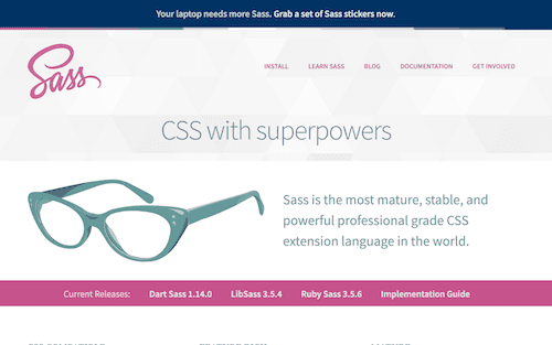 Screenshot for the Sass website