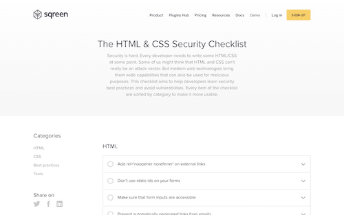 Screenshot for the HTML & CSS Security Checklist website