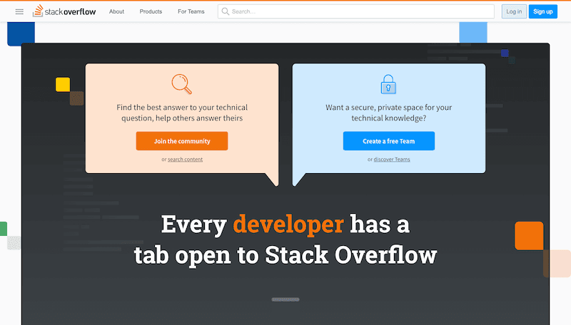 Screenshot for the Stack Overflow website