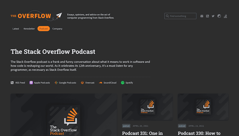 Screenshot for the The Stack Overflow Podcast website