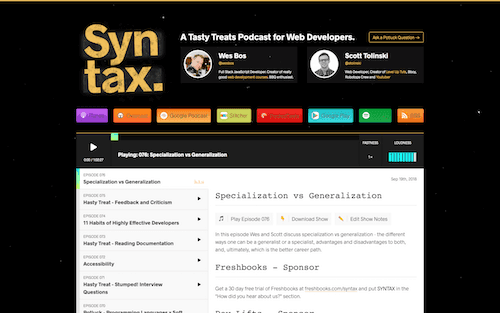 Screenshot for the Syntax website