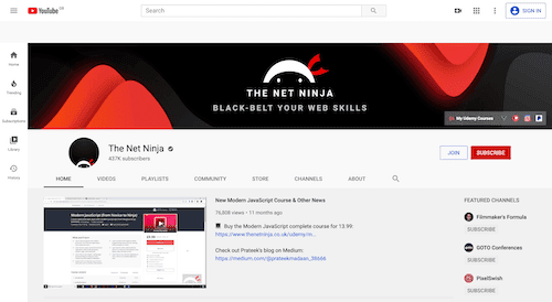 Screenshot for the The Net Ninja website