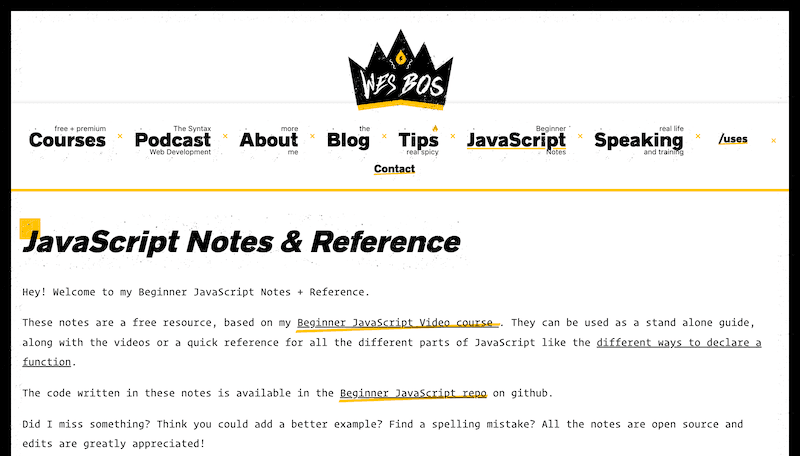 Screenshot for the JavaScript Notes & Reference website