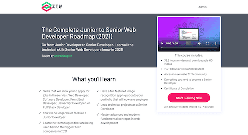 Screenshot for the The Complete Junior to Senior Web Developer Roadmap website