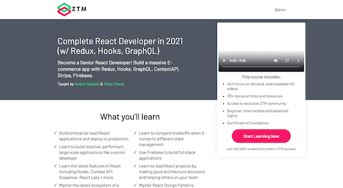 Screenshot for the Complete React Developer in 2021 (w/ Redux, Hooks, GraphQL) website