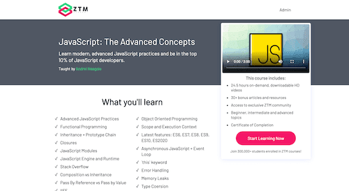 Screenshot for the JavaScript: The Advanced Concepts website