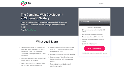 Screenshot for the The Complete Web Developer in 2021: Zero to Mastery website