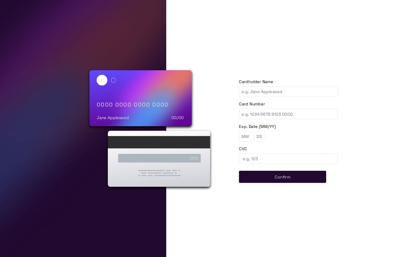 Frontend Mentor | Responsive card-details form using html, css and js ...